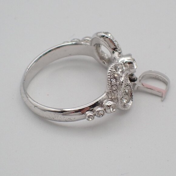 Dior Logo Rhinestone Bow Ring Silver Plated Accessory 09EF811 - Picture 14 of 15
